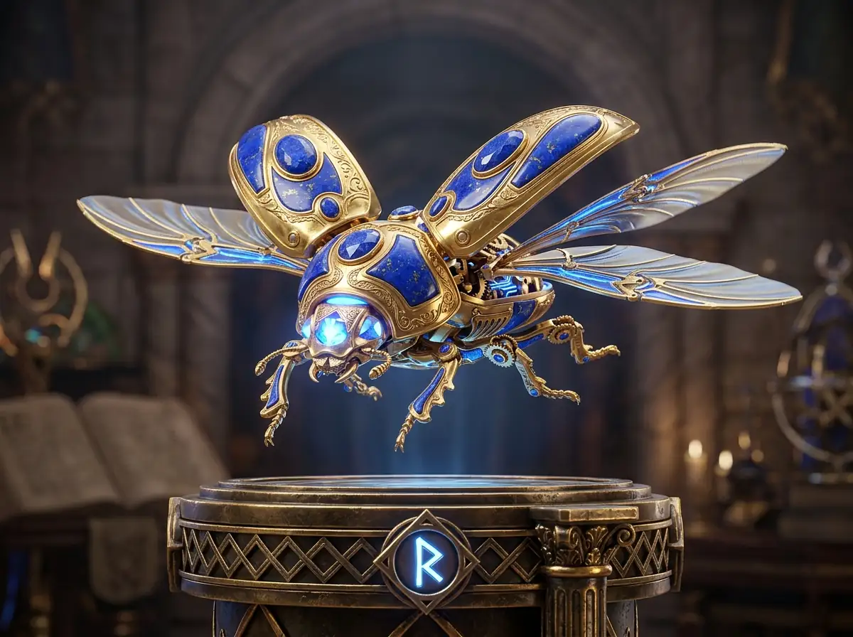 Glowing blue lapis lazuli scarab